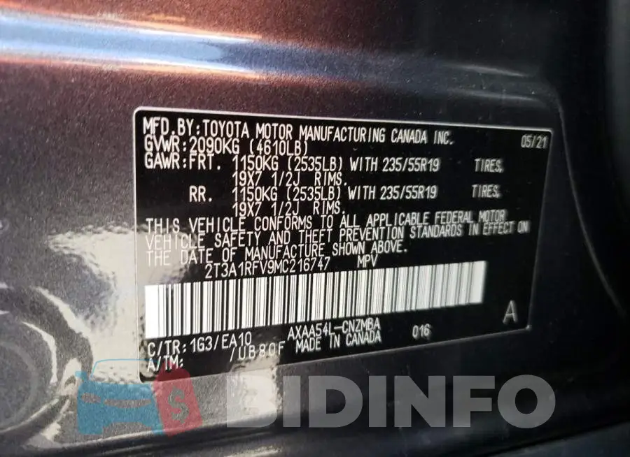 2T3A1RFV9MC216747 Photo# 10