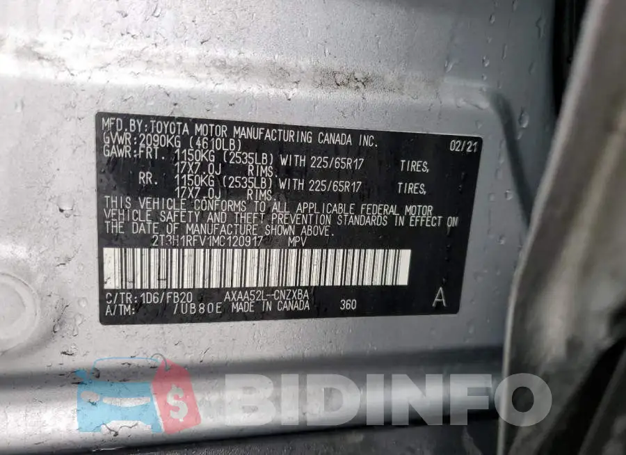 2T3H1RFV1MC120917 Photo# 14