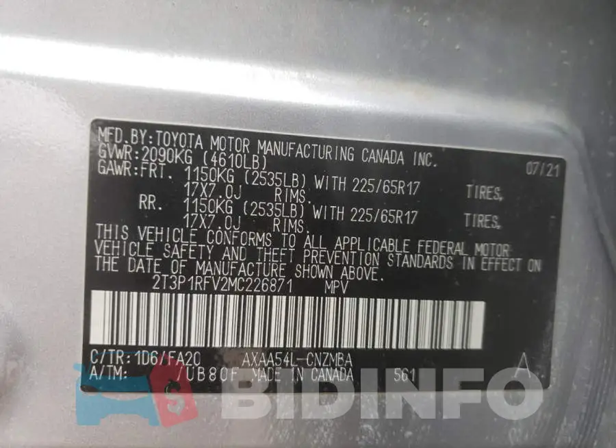 2T3P1RFV2MC226871 Photo# 13