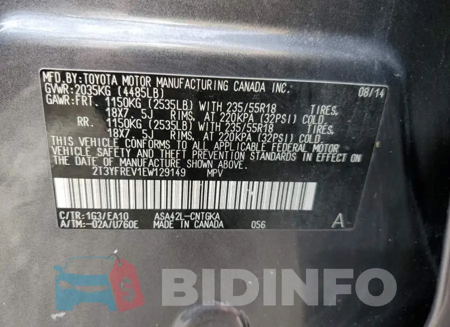 2T3YFREV1EW129149 Photo# 10