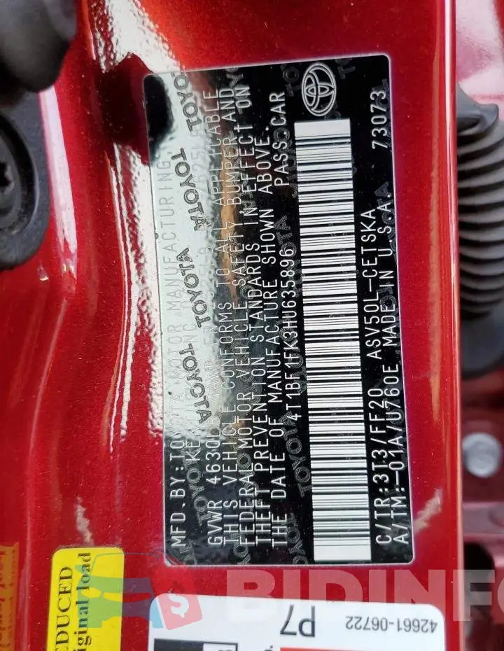 4T1BF1FK3HU635896 Photo# 10