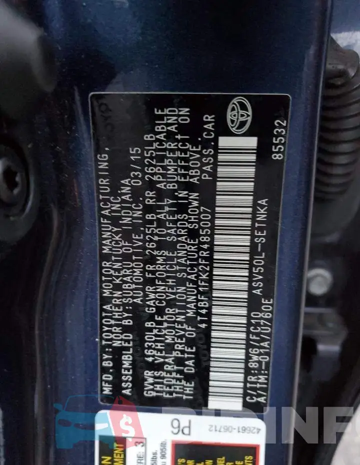 4T4BF1FK2FR485007 Photo# 12