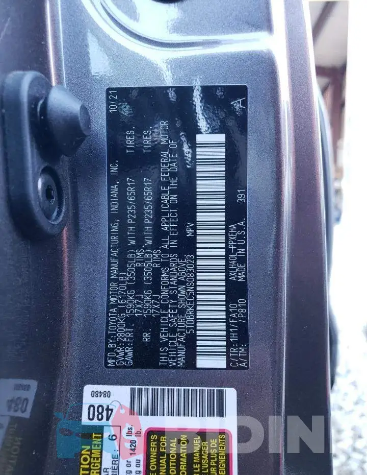 5TDBRKEC5NS083023 Photo# 10