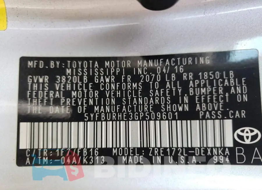5YFBURHE3GP509601 Photo# 10