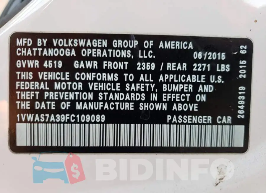 1VWAS7A39FC109089 Photo# 12