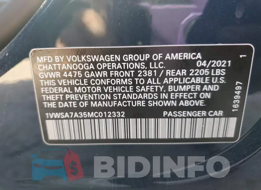 1VWSA7A35MC012332 Photo# 12