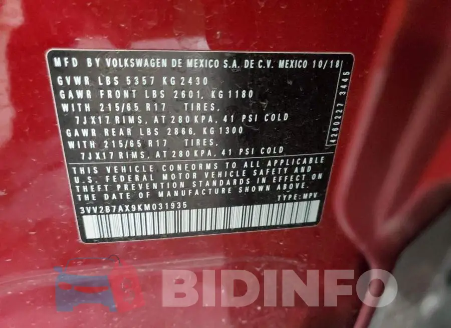 3VV2B7AX9KM031935 Photo# 12