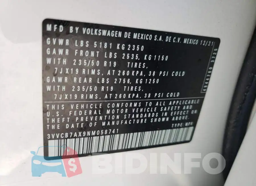 3VVCB7AX9NM058741 Photo# 10