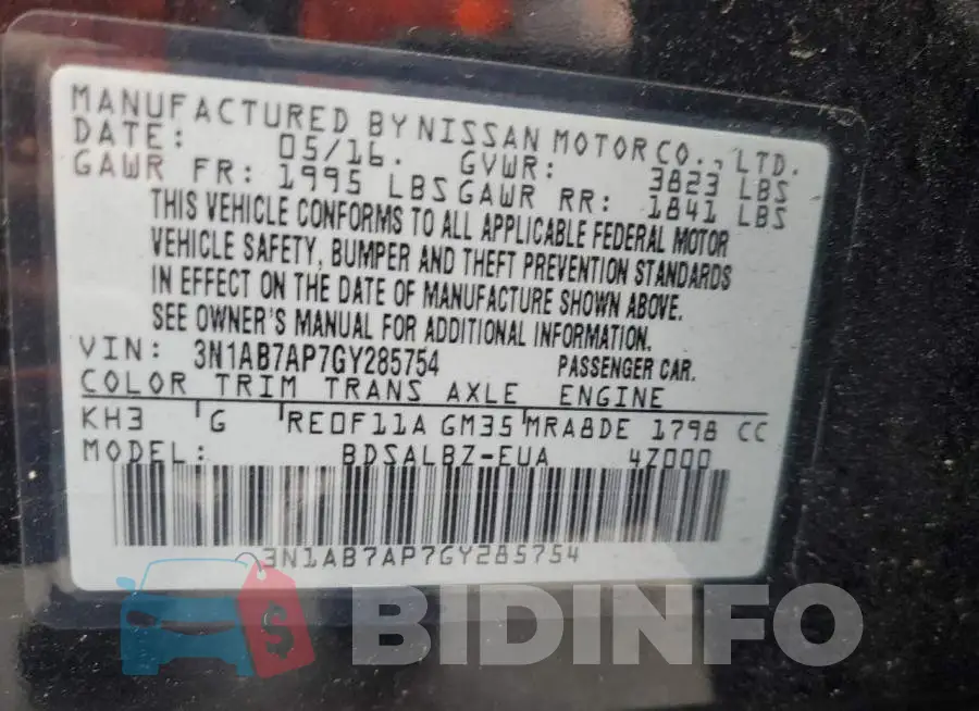 3N1AB7AP7GY285754 Photo# 12