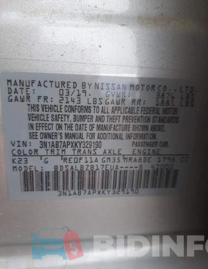 3N1AB7APXKY329190 Photo# 12