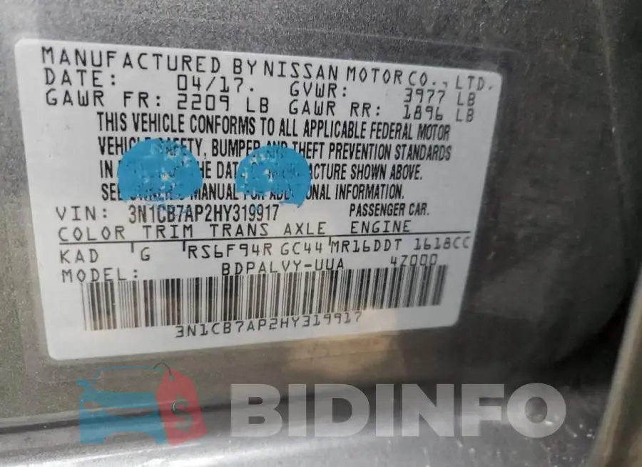 3N1CB7AP2HY319917 Photo# 12