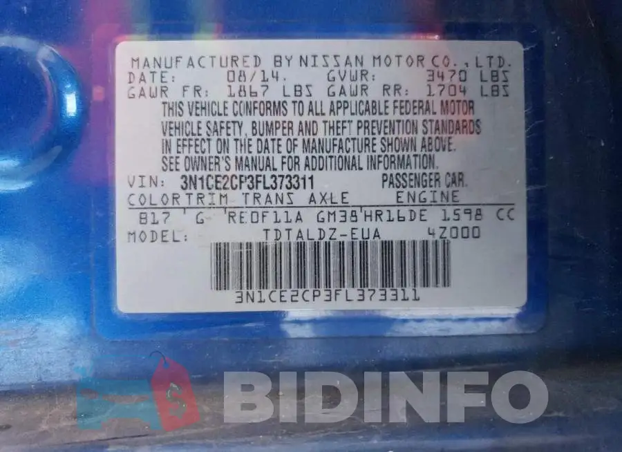 3N1CE2CP3FL373311 Photo# 12