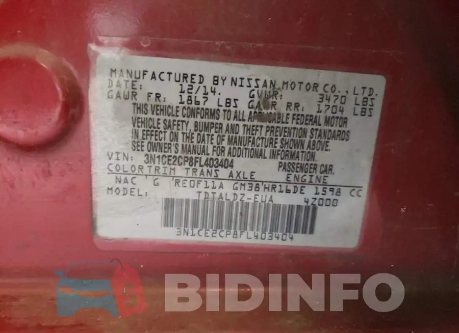3N1CE2CP8FL403404 Photo# 12