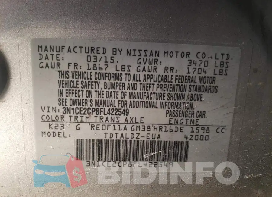 3N1CE2CP8FL422549 Photo# 12