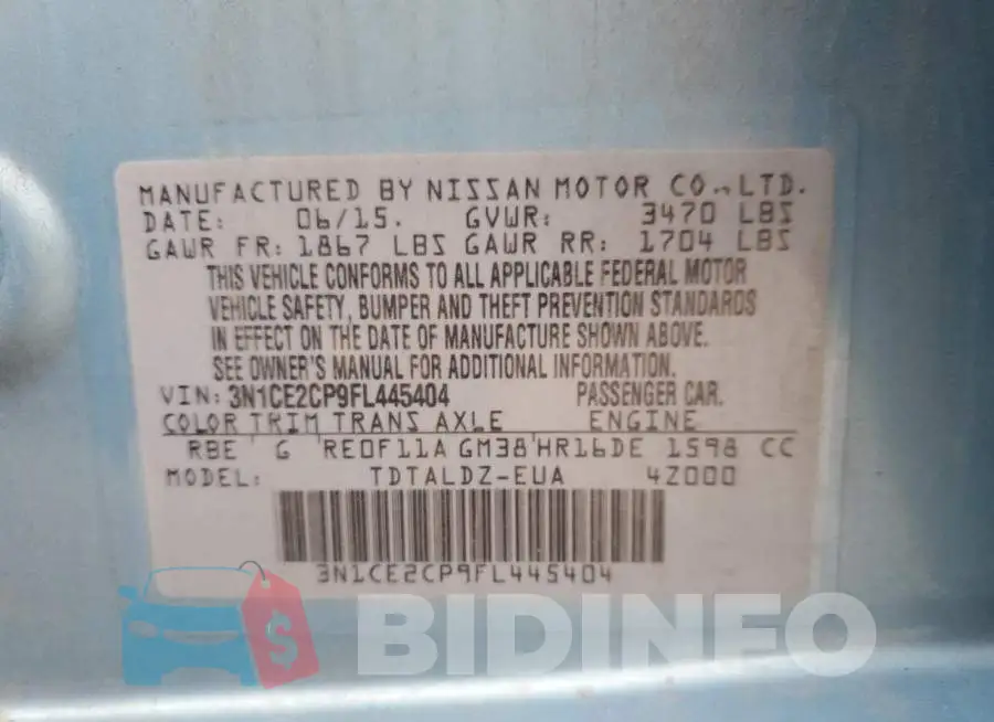 3N1CE2CP9FL445404 Photo# 13