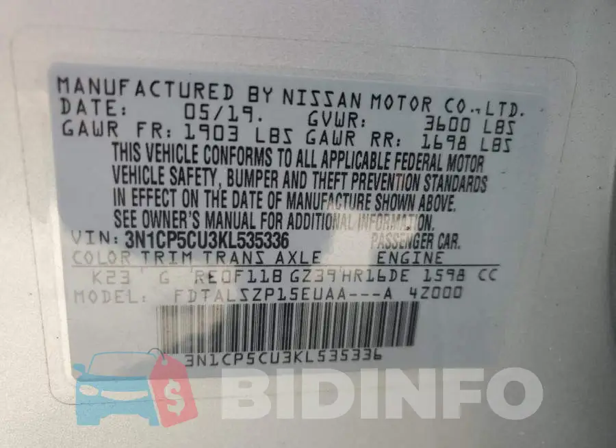 3N1CP5CU3KL535336 Photo# 12