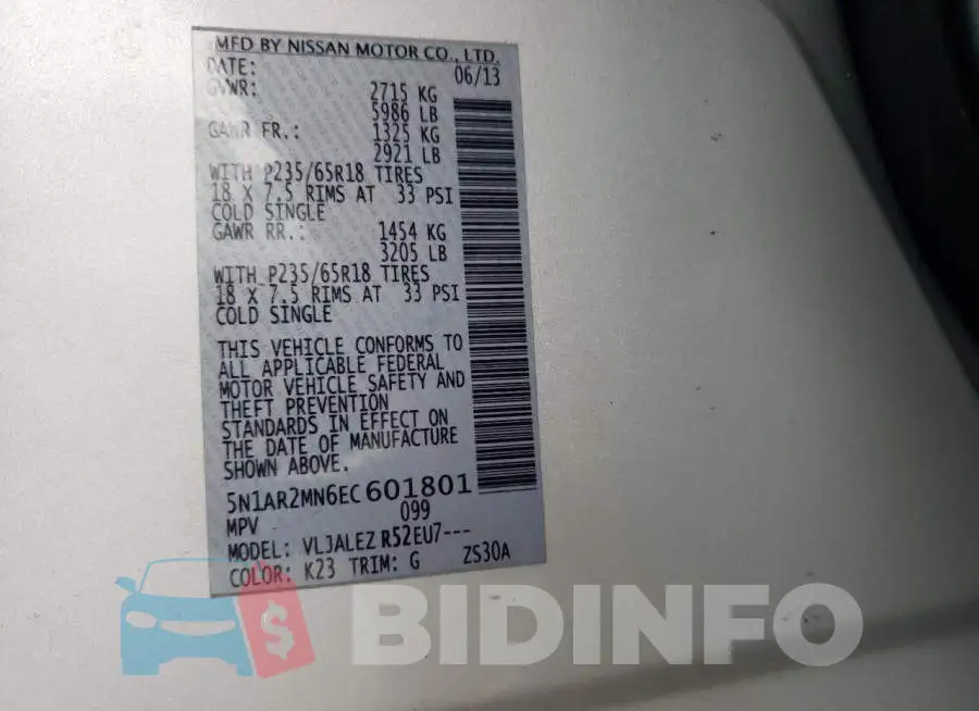 5N1AR2MN6EC601801 Photo# 13