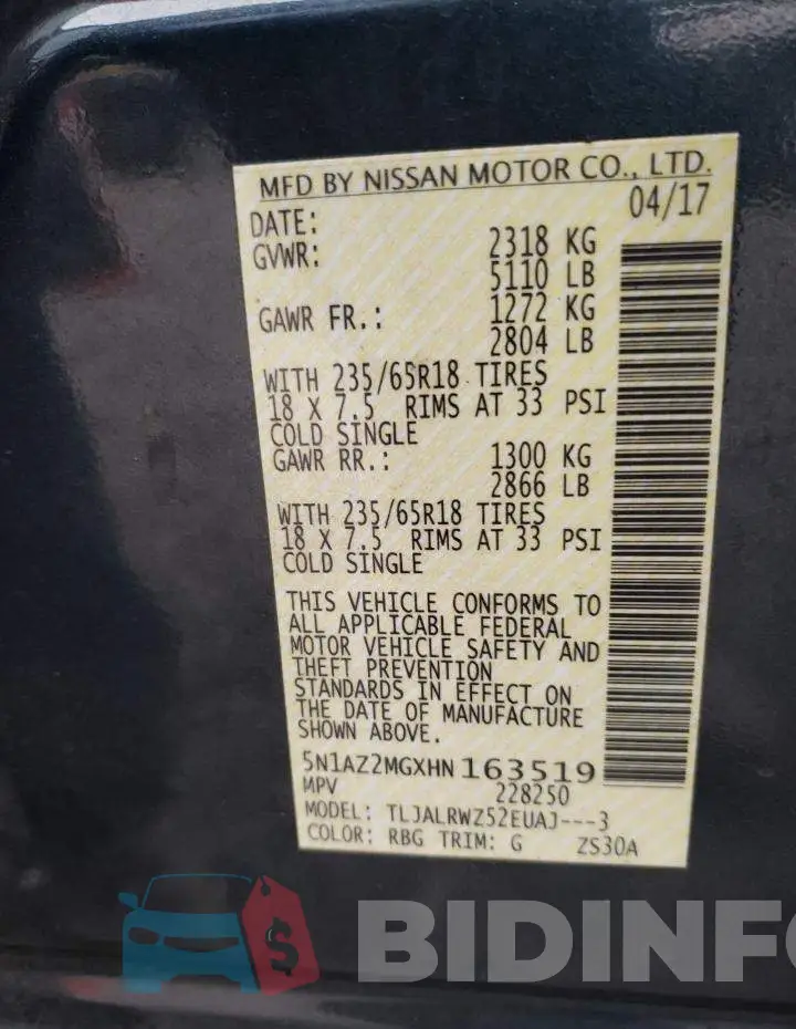 5N1AZ2MGXHN163519 Photo# 10