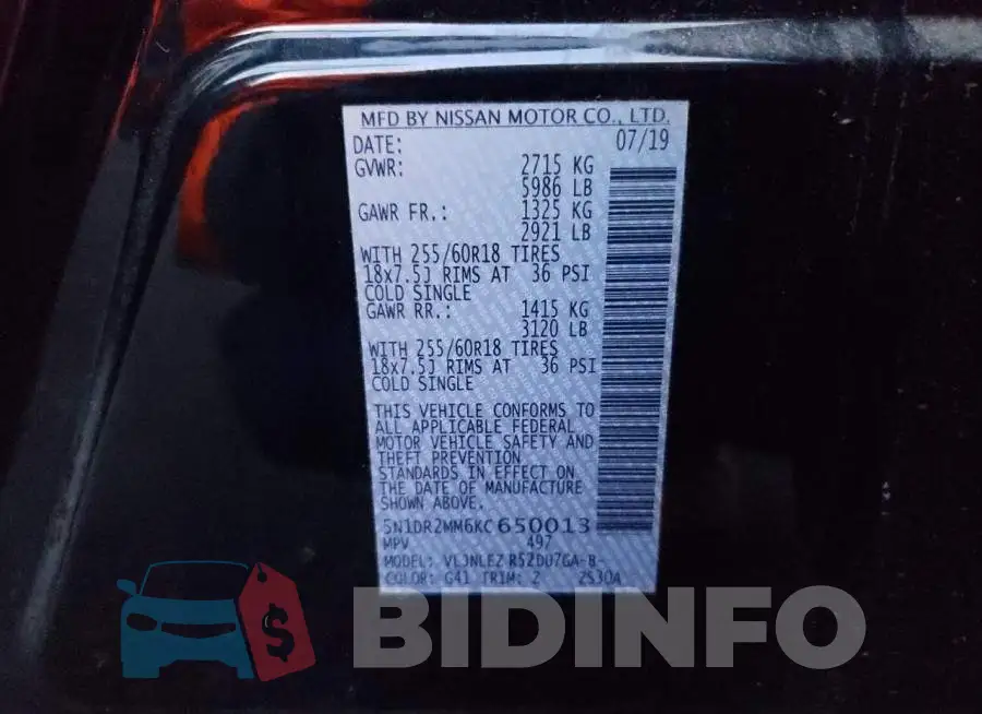5N1DR2MM6KC650013 Photo# 13
