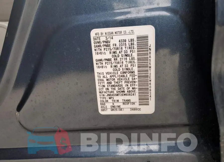 JN8AS5MT2EW608241 Photo# 12
