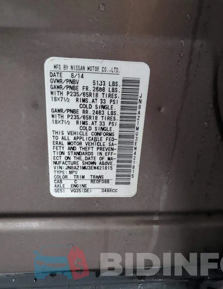 JN8AZ1MU3EW421815 Photo# 13