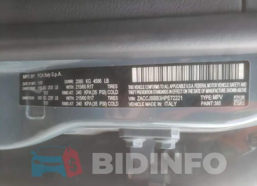ZACCJBBB3HPE72221 Photo# 10