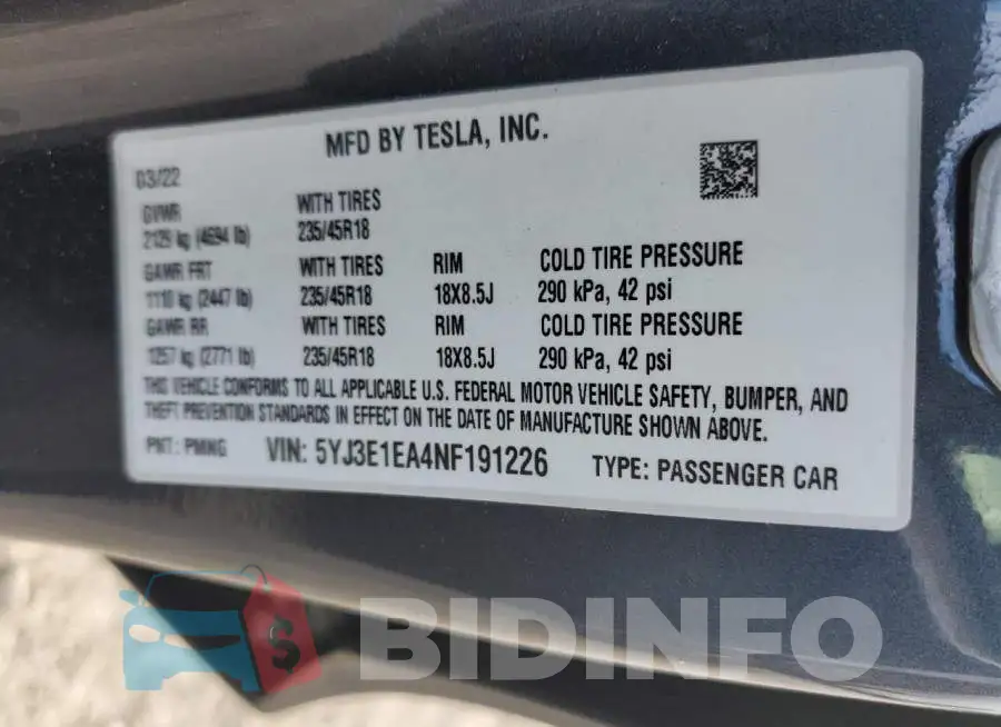 5YJ3E1EA4NF191226 Photo# 12