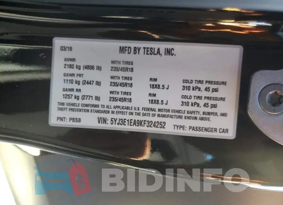 5YJ3E1EA9KF324252 Photo# 12