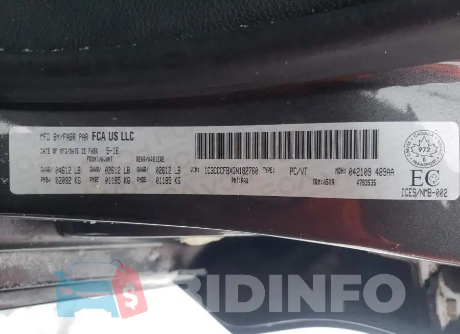 1C3CCCFBXGN182760 Photo# 12
