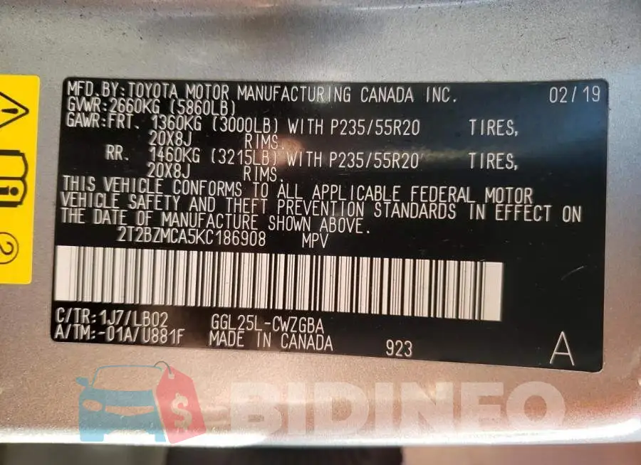 2T2BZMCA5KC186908 Photo# 12