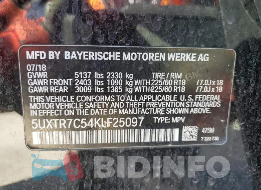 5UXTR7C54KLF25097 Photo# 10