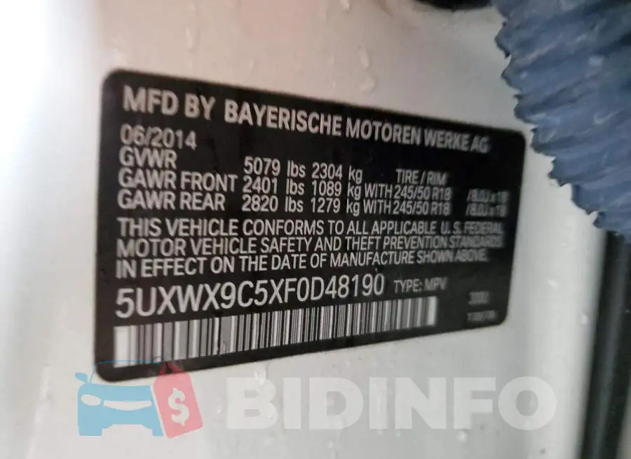 5UXWX9C5XF0D48190 Photo# 13