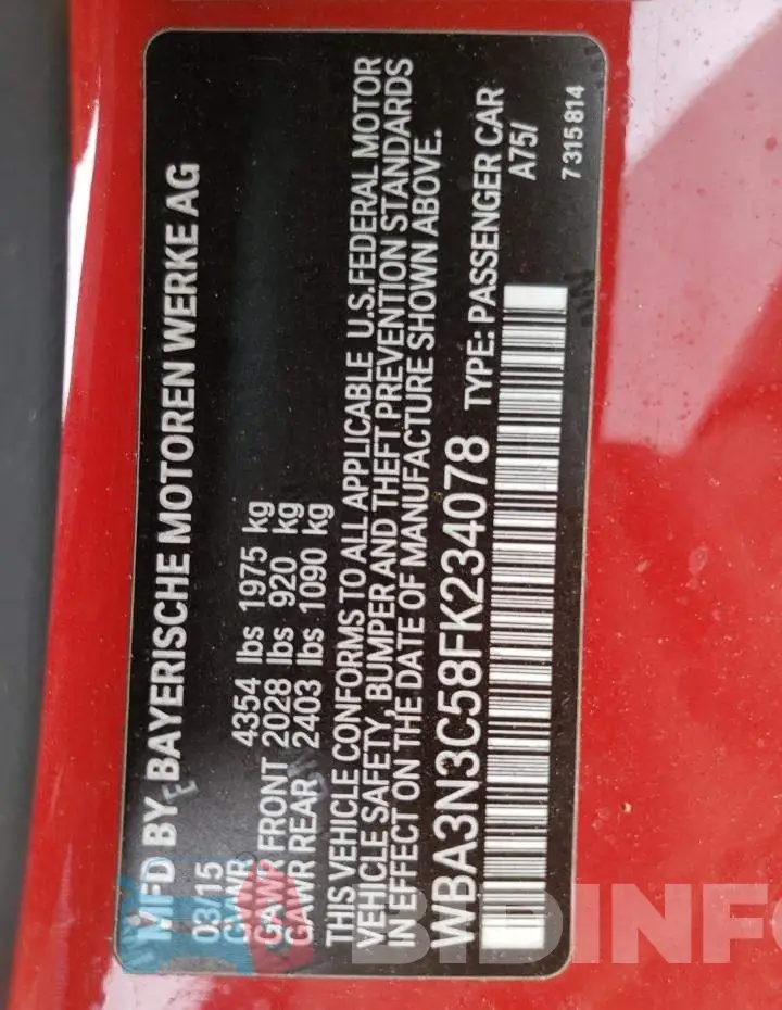 WBA3N3C58FK234078 Photo# 12
