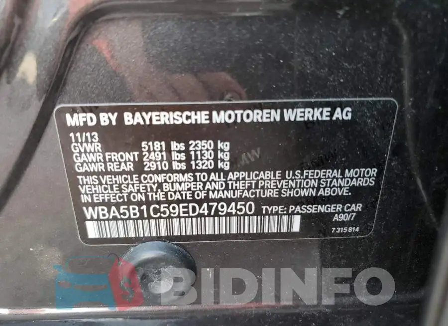 WBA5B1C59ED479450 Photo# 10