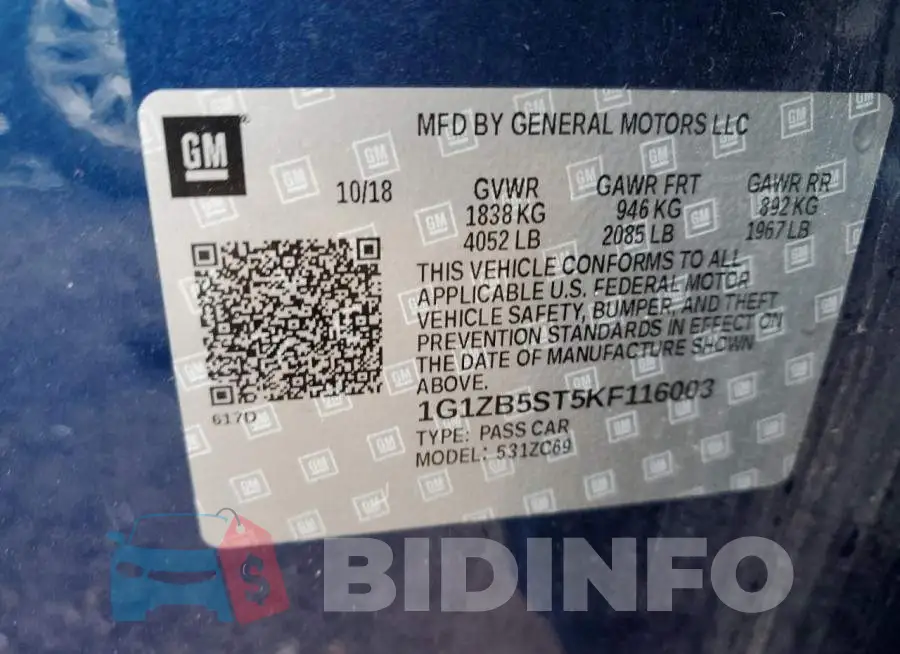 1G1ZB5ST5KF116003 Photo# 13