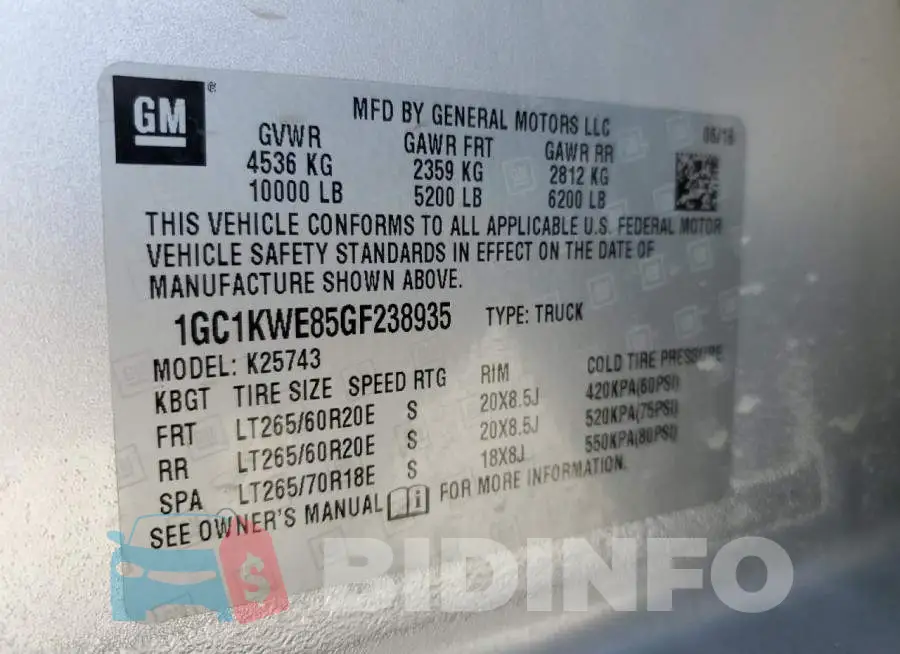 1GC1KWE85GF238935 Photo# 12