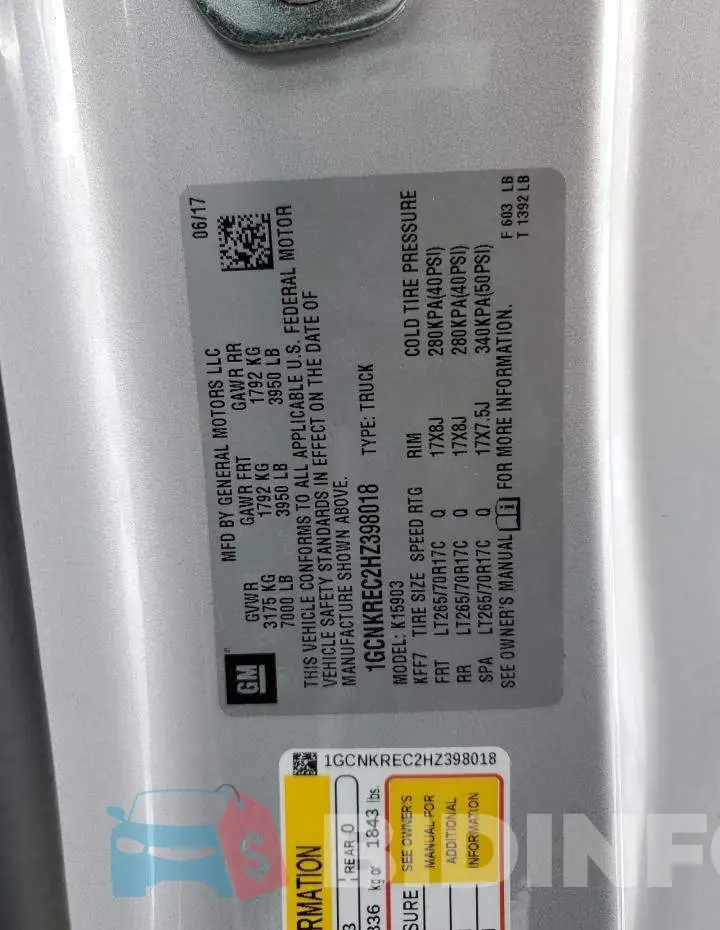 1GCNKREC2HZ398018 Photo# 12