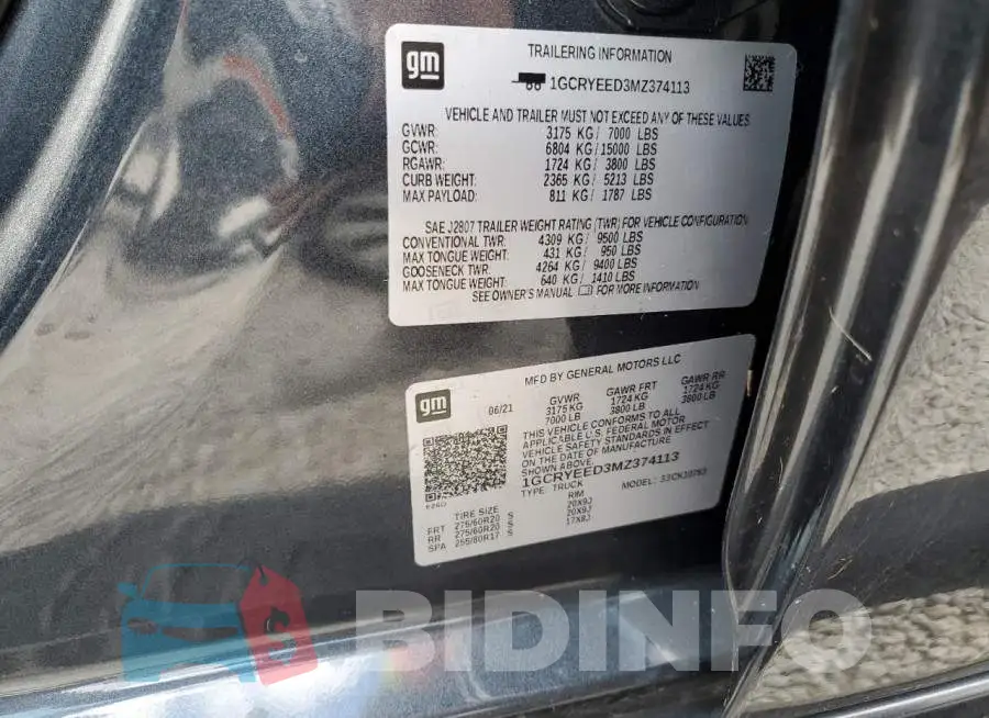 1GCRYEED3MZ374113 Photo# 10