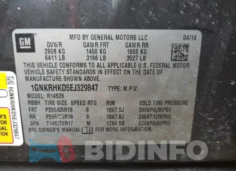 1GNKRHKD5EJ329847 Photo# 10