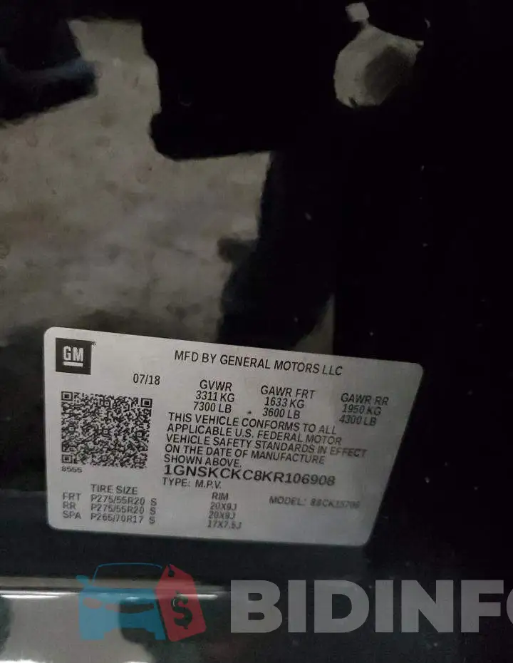 1GNSKCKC8KR106908 Photo# 14