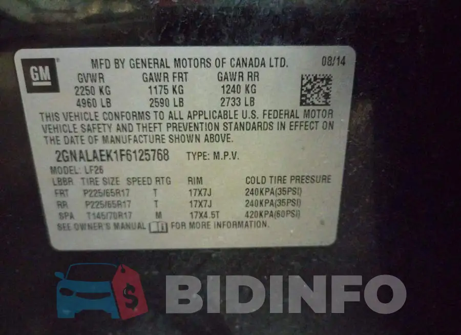 2GNALAEK1F6125768 Photo# 14