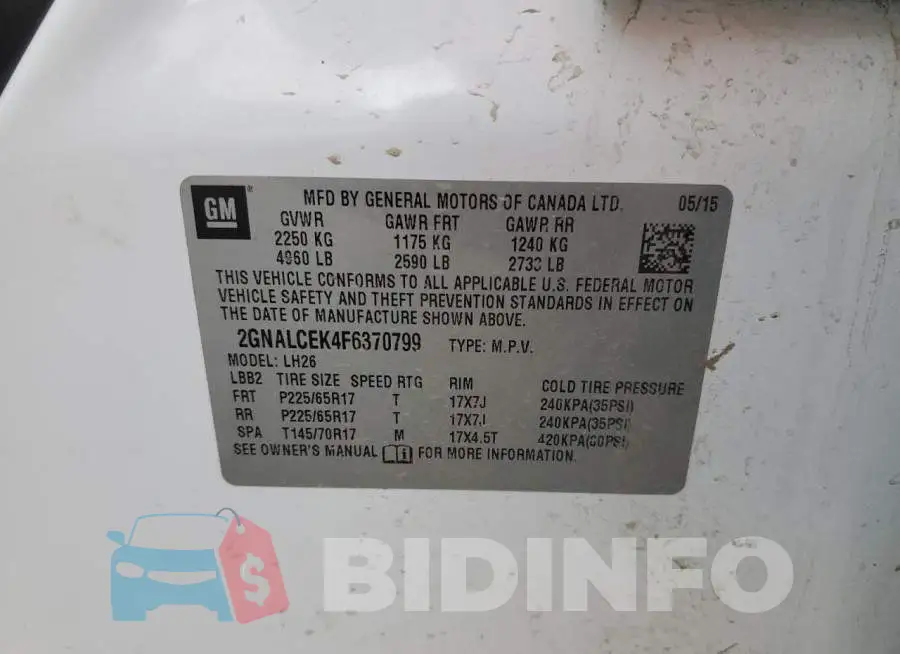 2GNALCEK4F6370799 Photo# 10