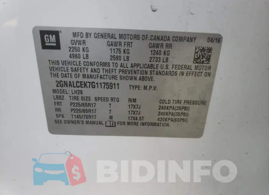 2GNALCEK7G1175911 Photo# 13