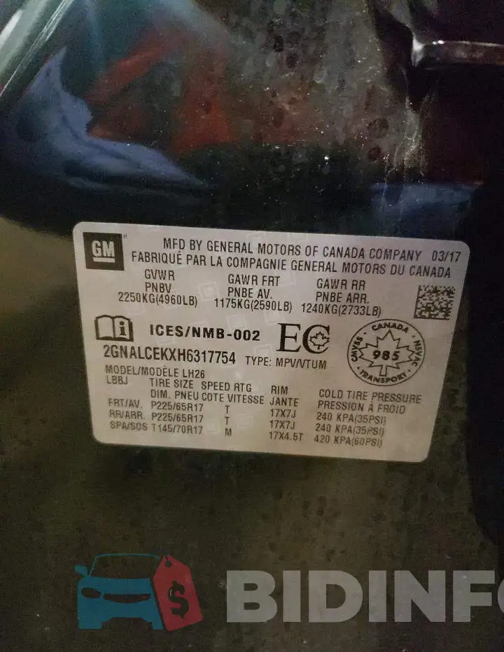 2GNALCEKXH6317754 Photo# 10