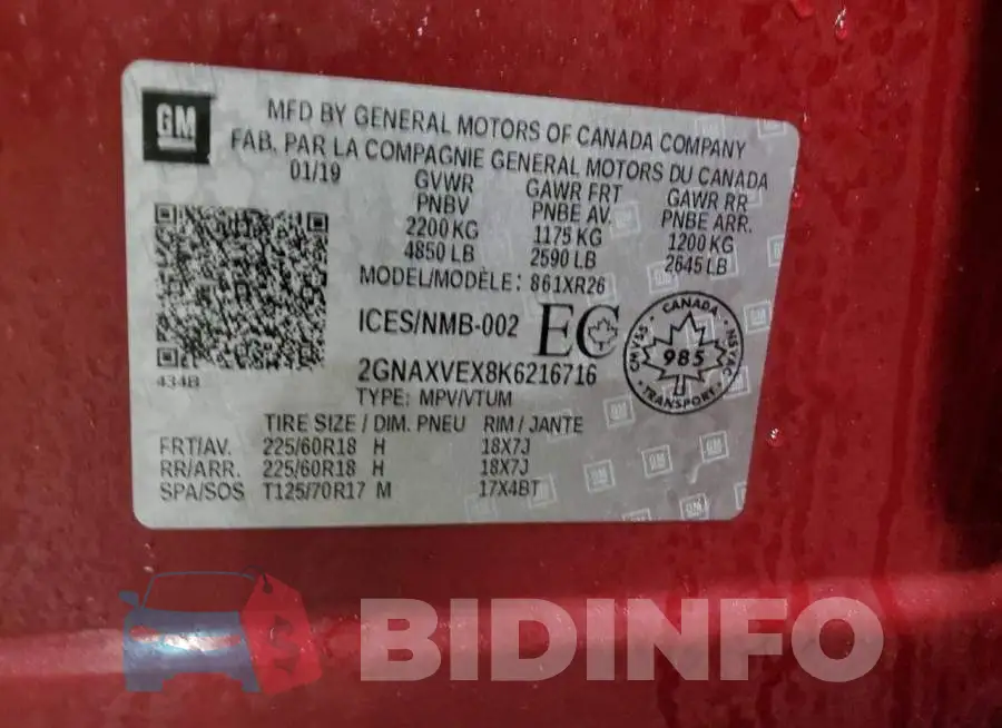 2GNAXVEX8K6216716 Photo# 13