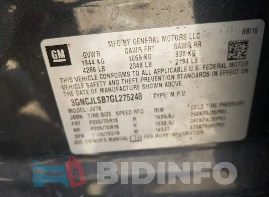 3GNCJLSB7GL275248 Photo# 10