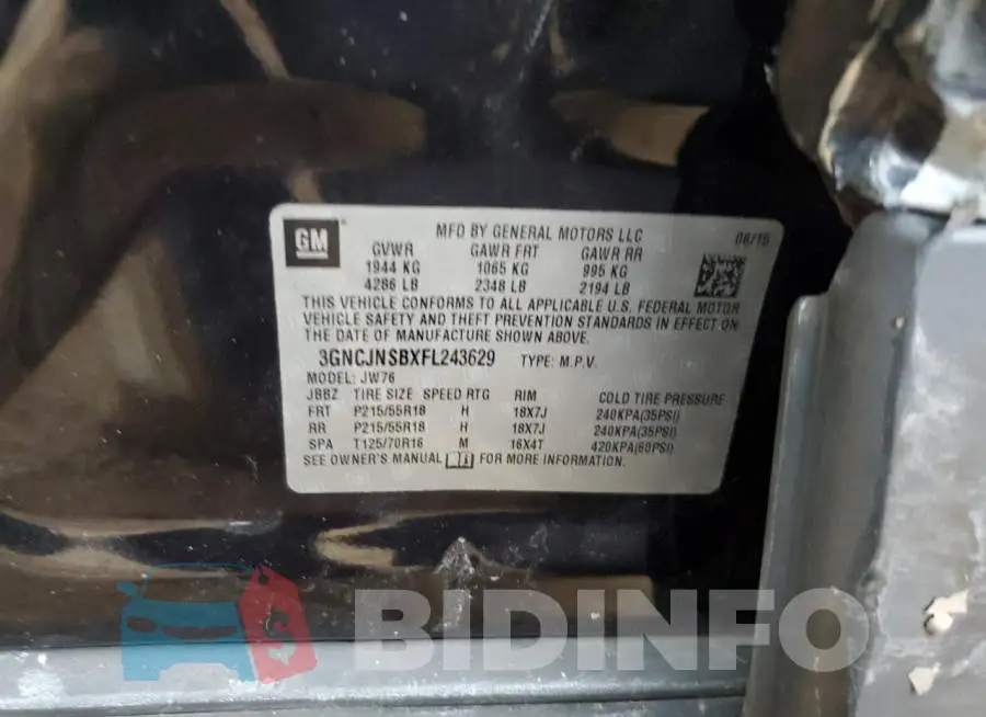 3GNCJNSBXFL243629 Photo# 13