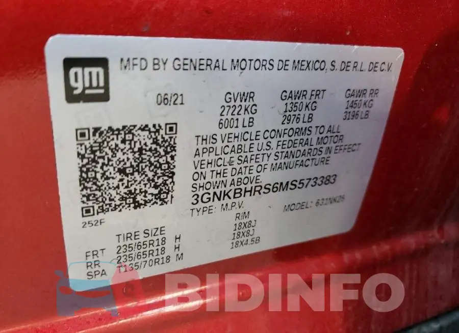 3GNKBHRS6MS573383 Photo# 13