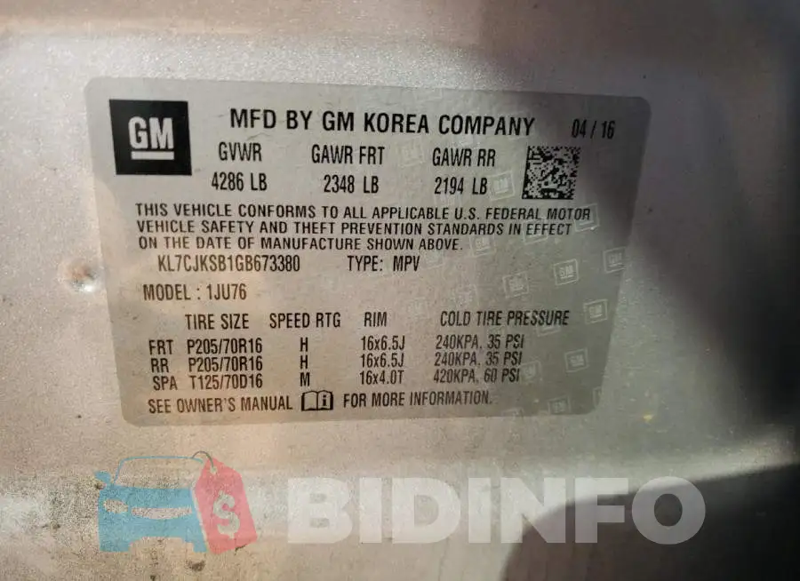KL7CJKSB1GB673380 Photo# 12