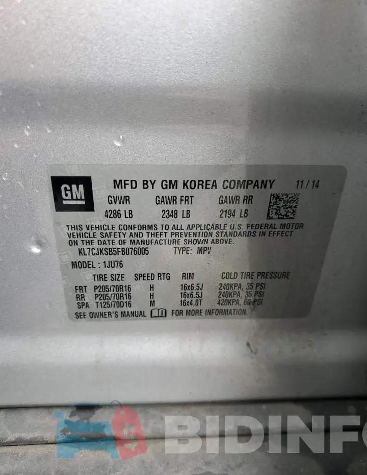 KL7CJKSB5FB076005 Photo# 12